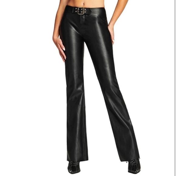 I.AM.GIA  Black Wide Flare Leg High Rise Vegan Leather Stretch Pants X Large - Picture 1 of 8